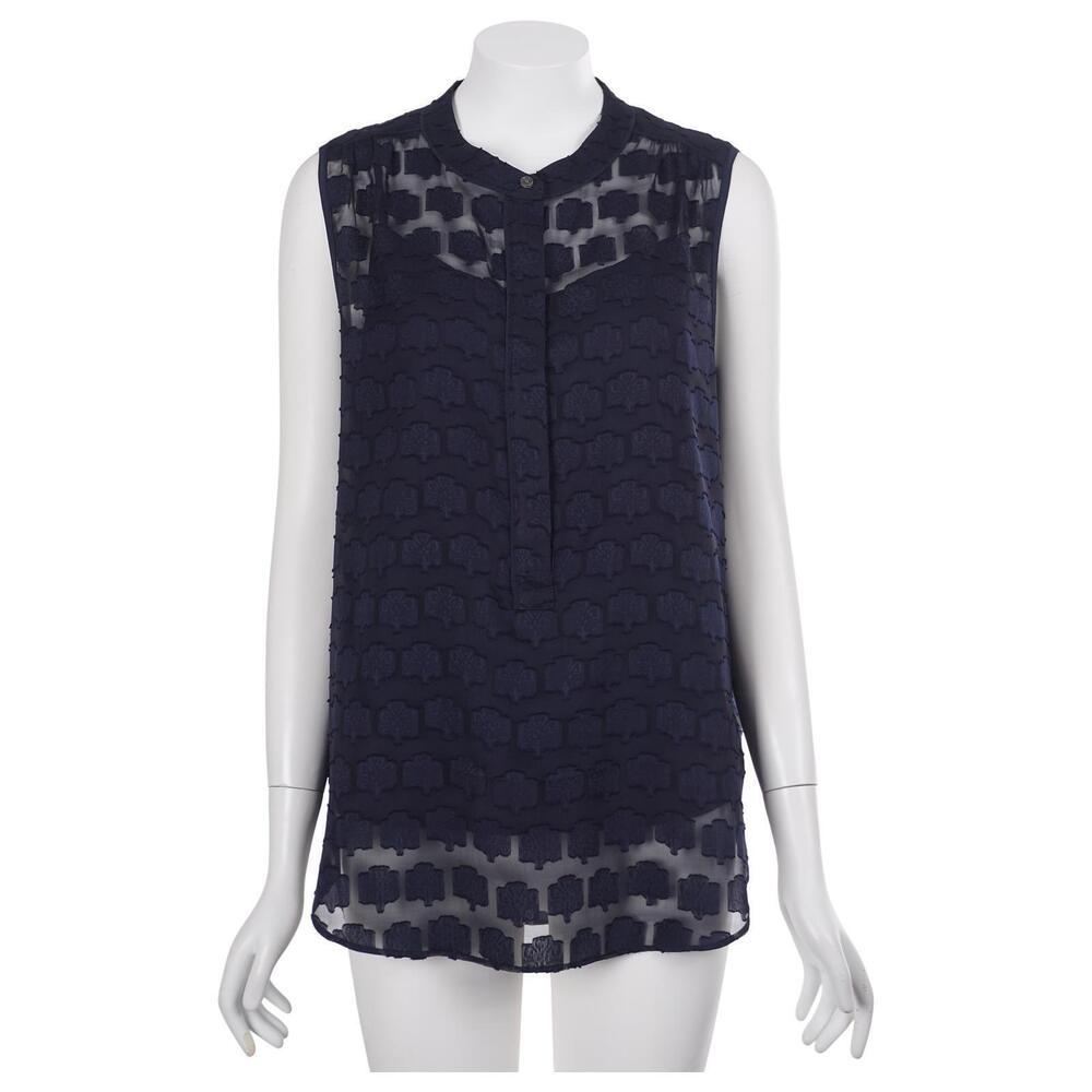 J.Crew Top 8 Navy Blue Sheer Burnout Lined Sleeveless Casual